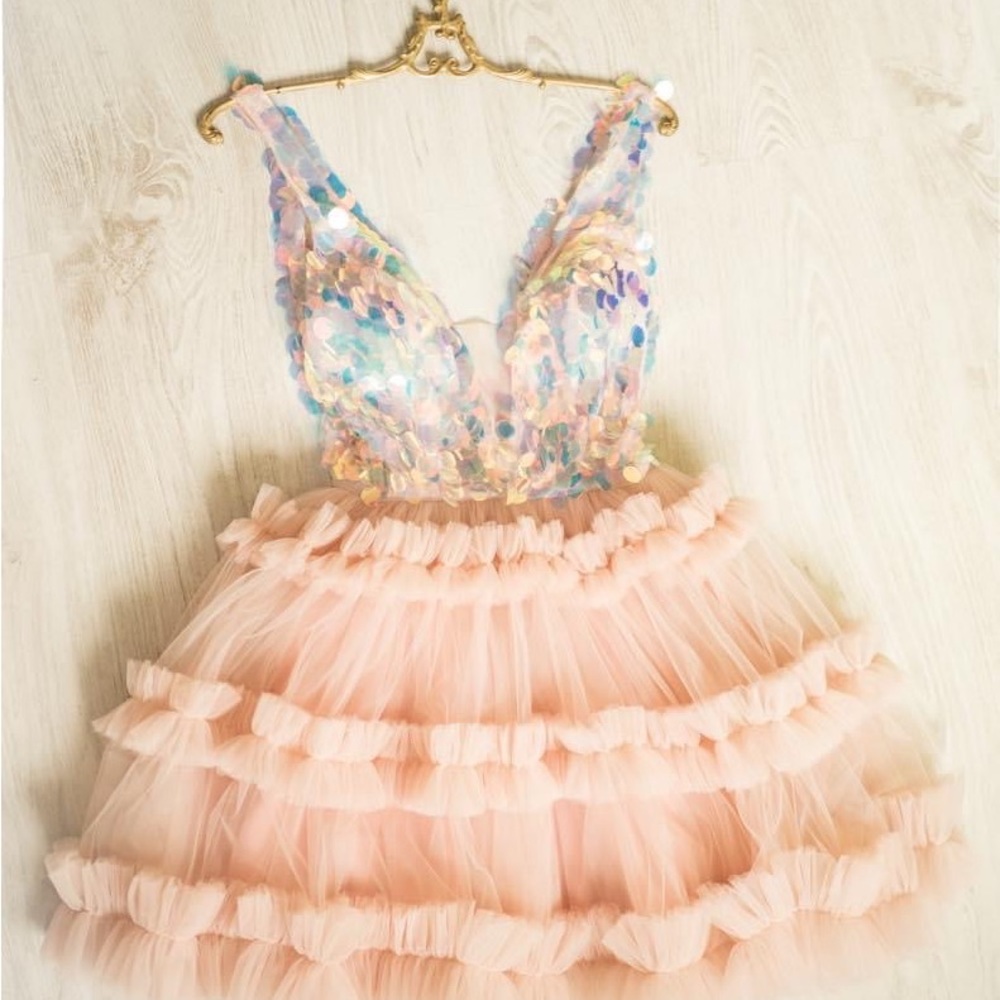 Chotronette Fluffy Sequin Pink Dress